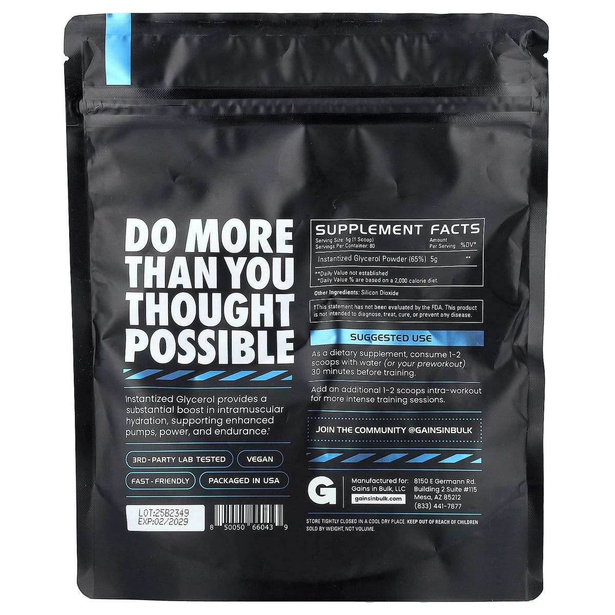 GAINS, Instantized Glycerol, Soluble Glycerol Powder, 14.11 oz (400 g)