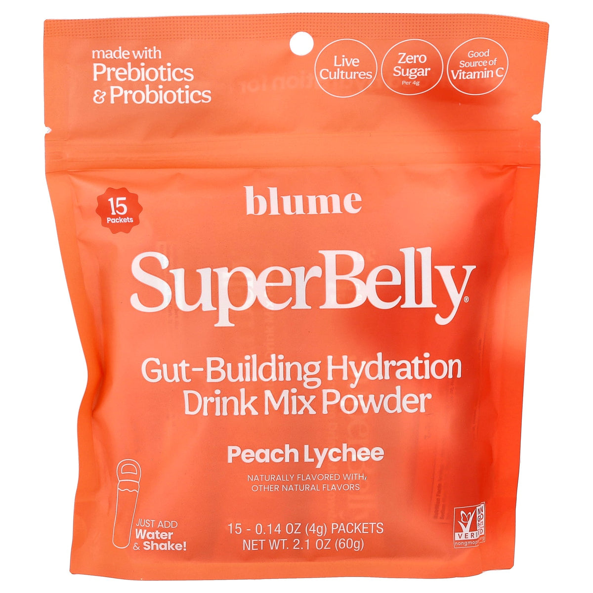 Blume, SuperBelly®, Peach Lychee, 15 Packets, 0.14 oz (4 g) Each