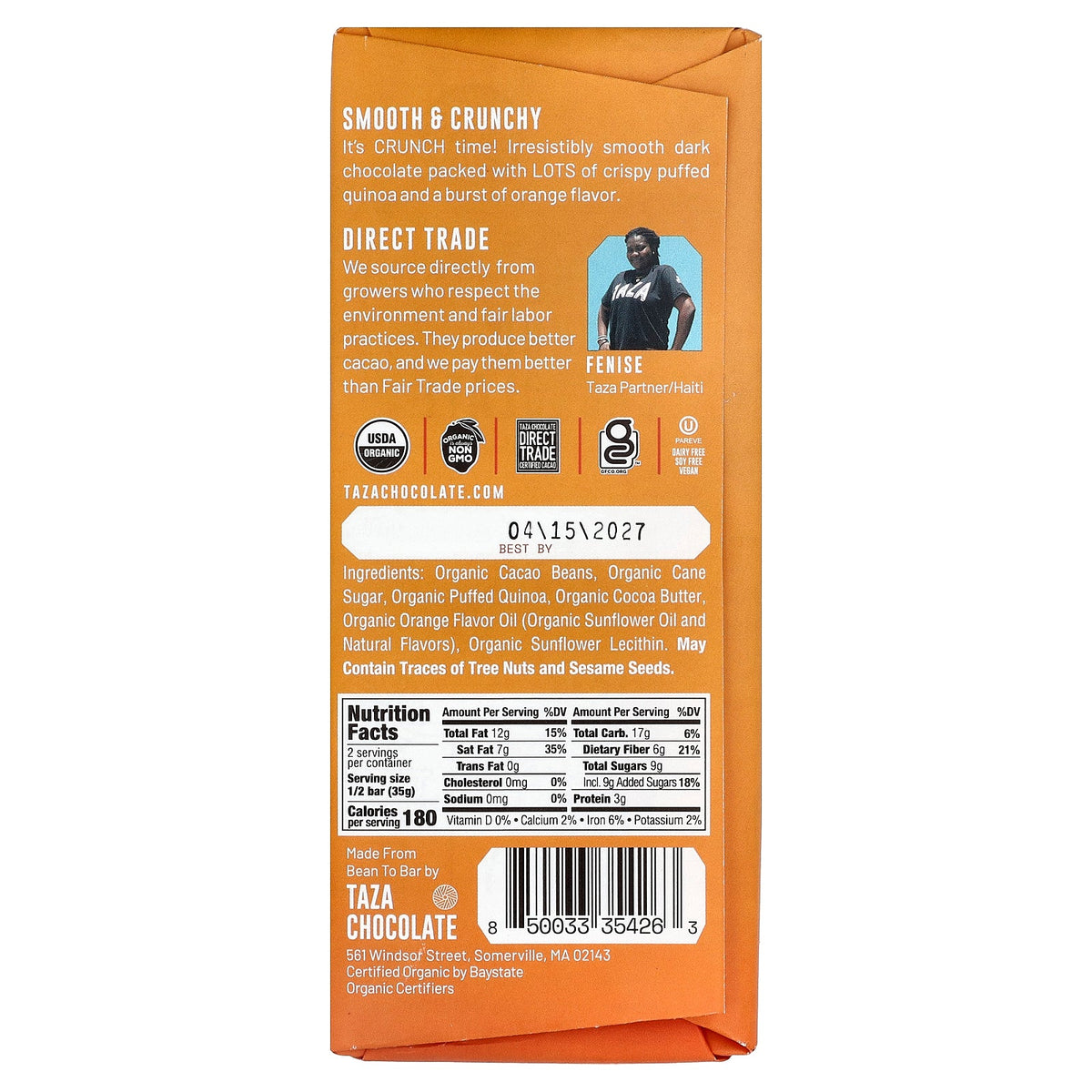 Taza Chocolate, 70% Dark Chocolate, Orange Crunch, 2.5 oz (70 g)