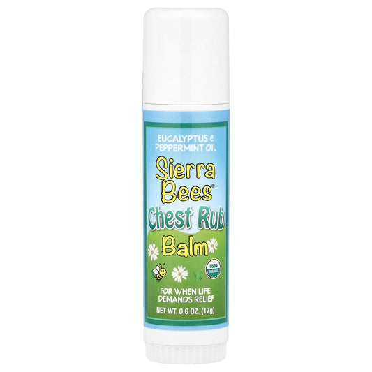 Sierra Bees, Chest Rub Balm Stick, Eucalyptus & Peppermint, 0.6 oz (17 g)