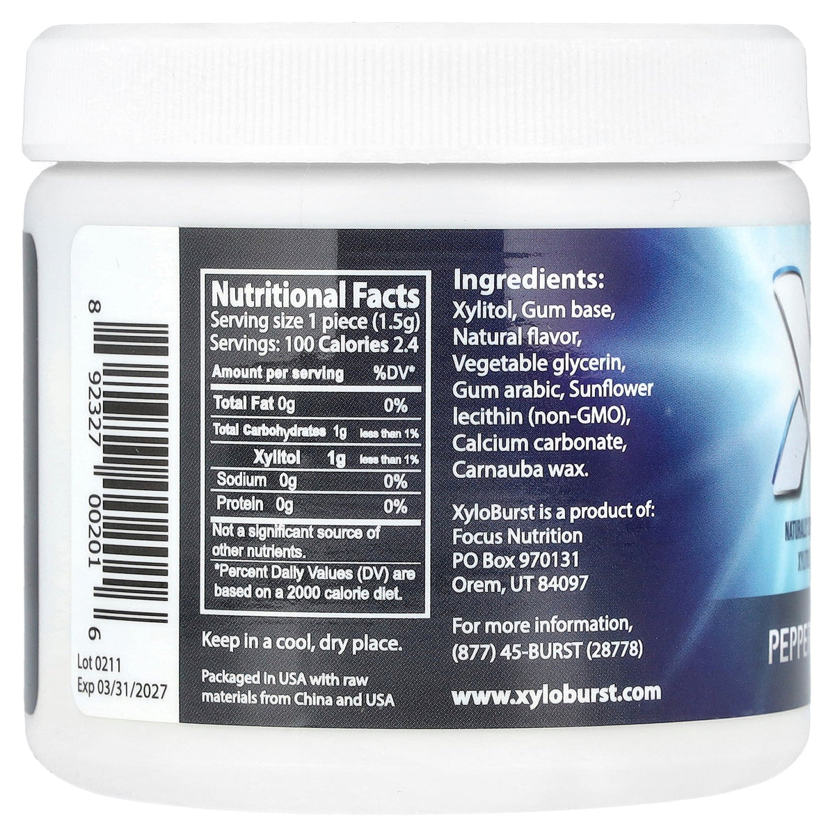 Xyloburst, Xylitol Gum, Peppermint, 100 Pieces, 5.29 oz (150 g)