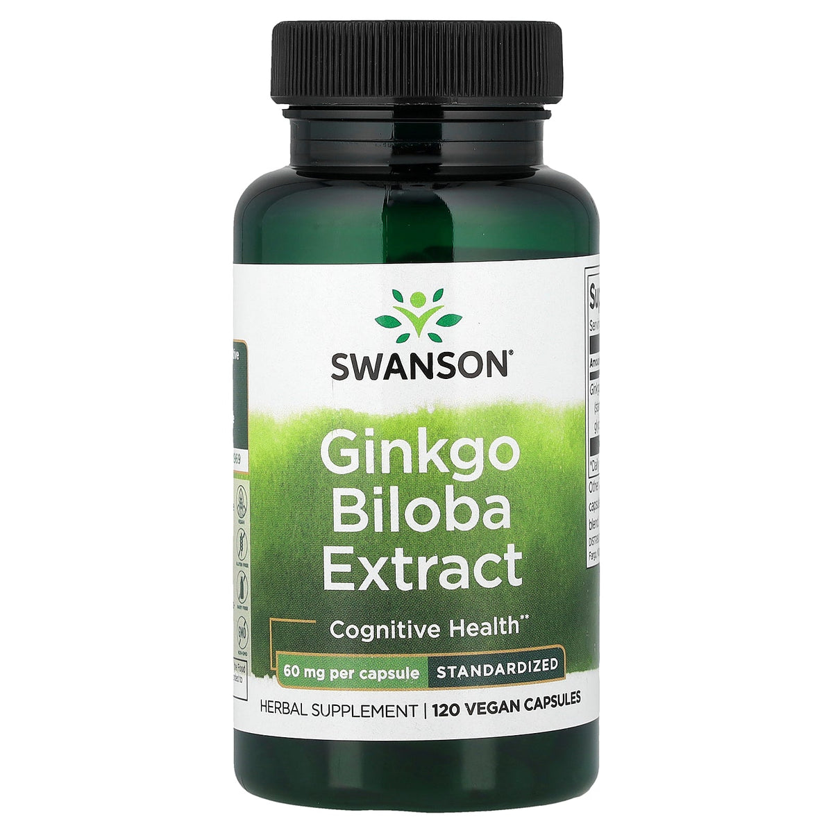 Swanson Vitamins, Ginkgo Biloba Extract, Standardized, 60 mg, 120 Vegan Capsules