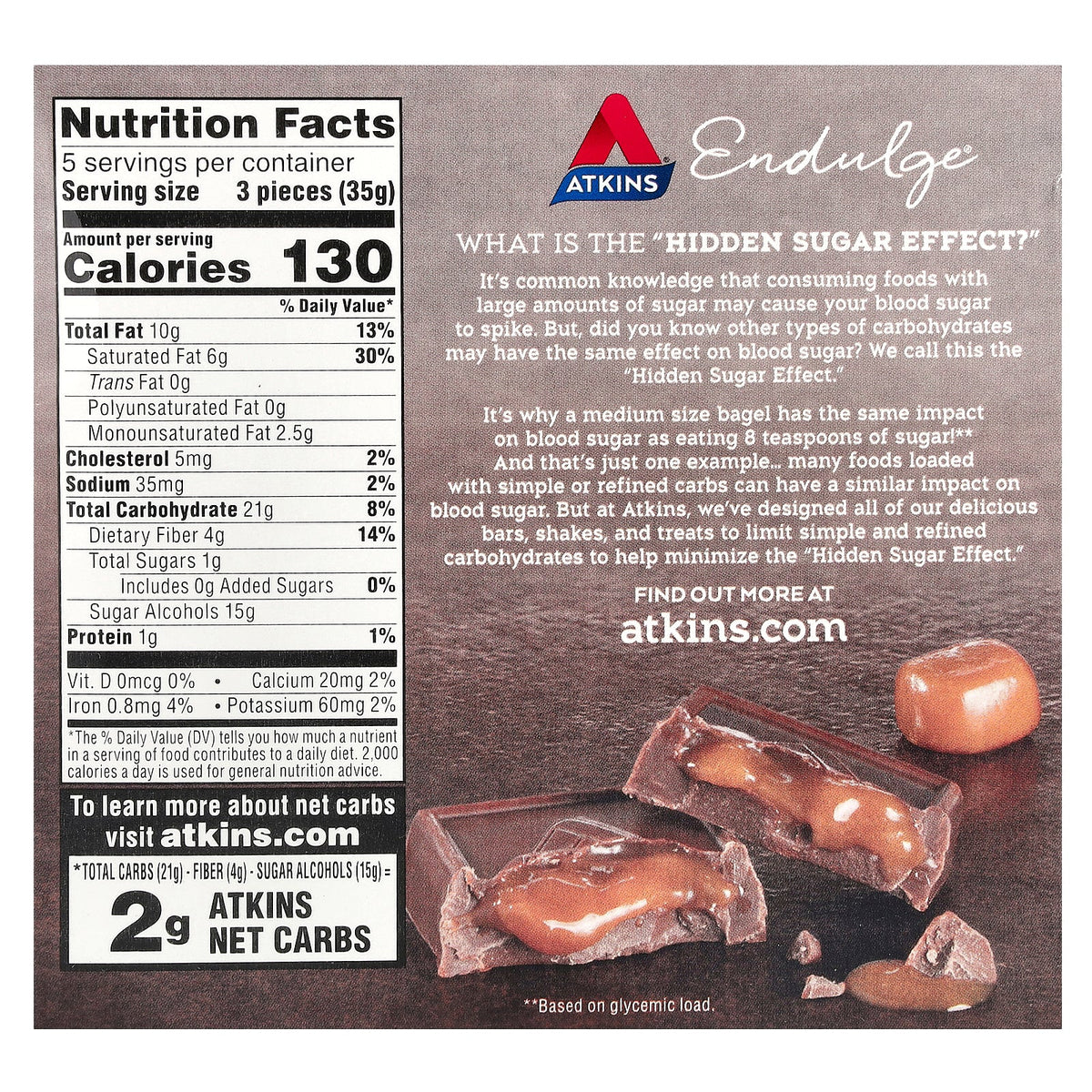 Atkins, Endulge®, Milk Chocolate Caramel Squares, 15 Pieces, 0.41 oz (11.5 g) Each