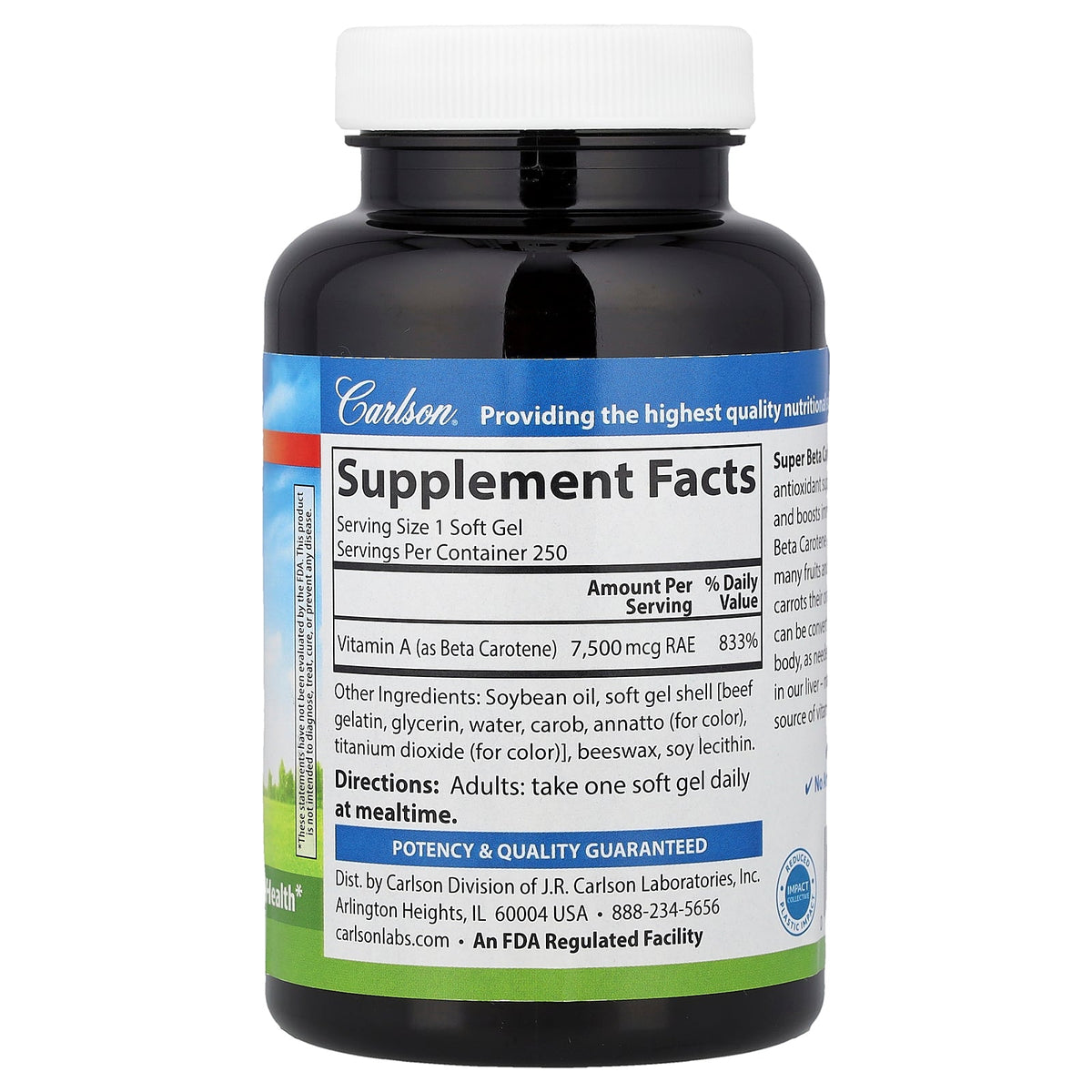 Carlson, Super Beta Carotene, 7,500 mcg RAE (25,000 IU), 250 Soft Gels