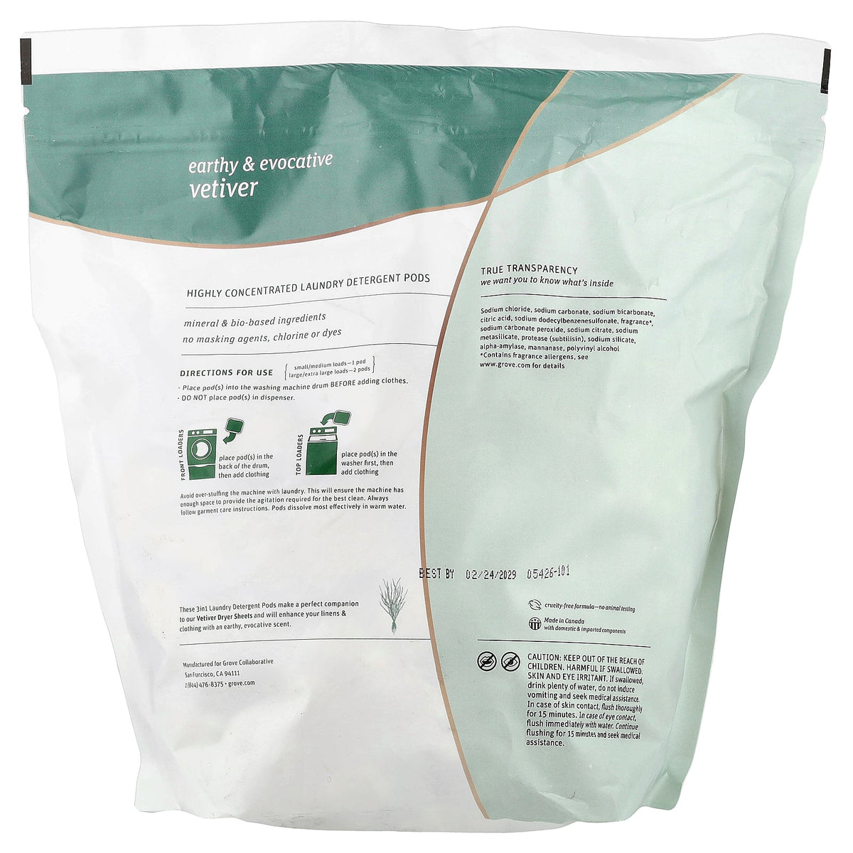 Grab Green, 3-in-1 Laundry Powder Detergent Pods, Vetiver, 132 Loads, 4 lbs (2,112 g)