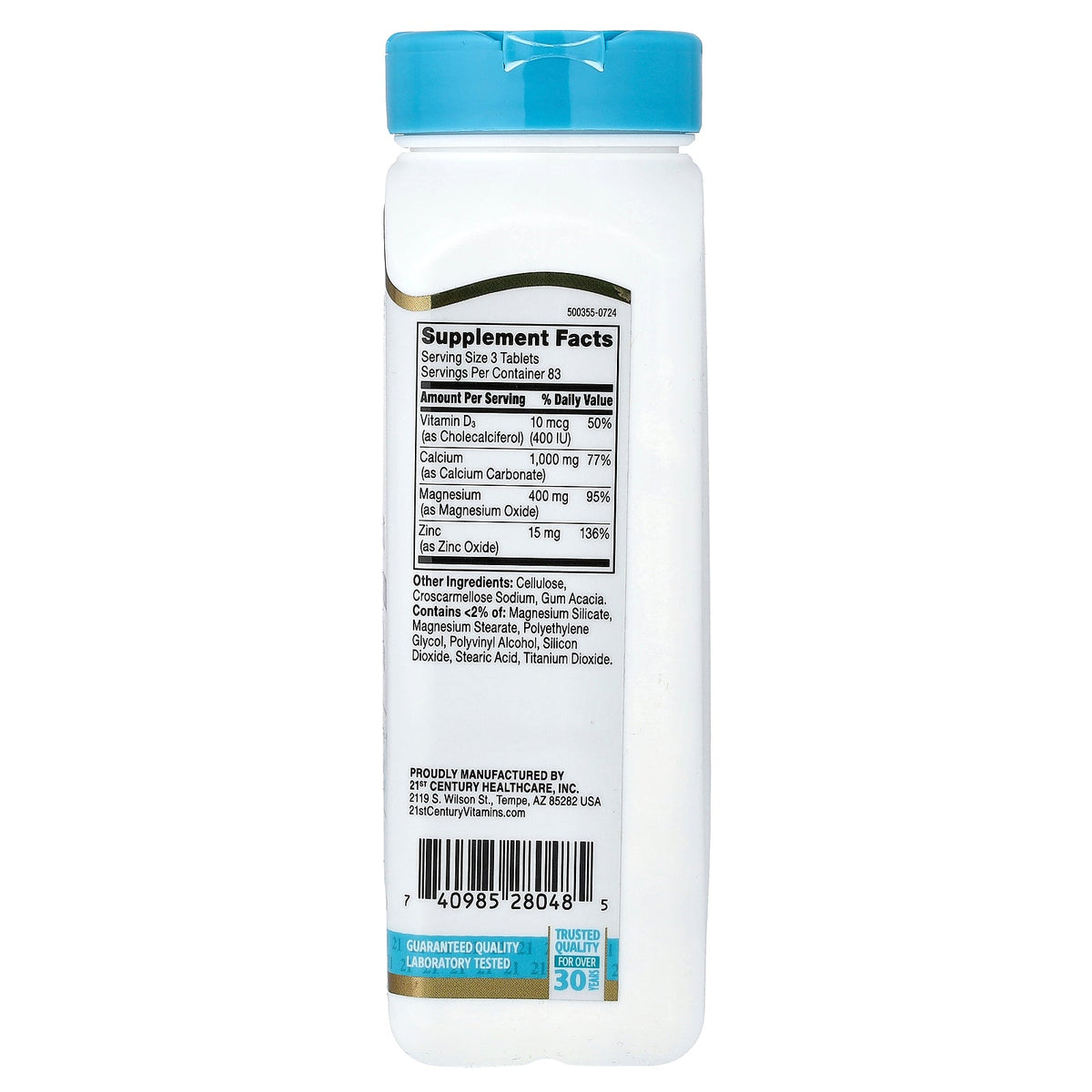 21st Century, Calcium Magnesium Zinc + D3, 250 Tablets