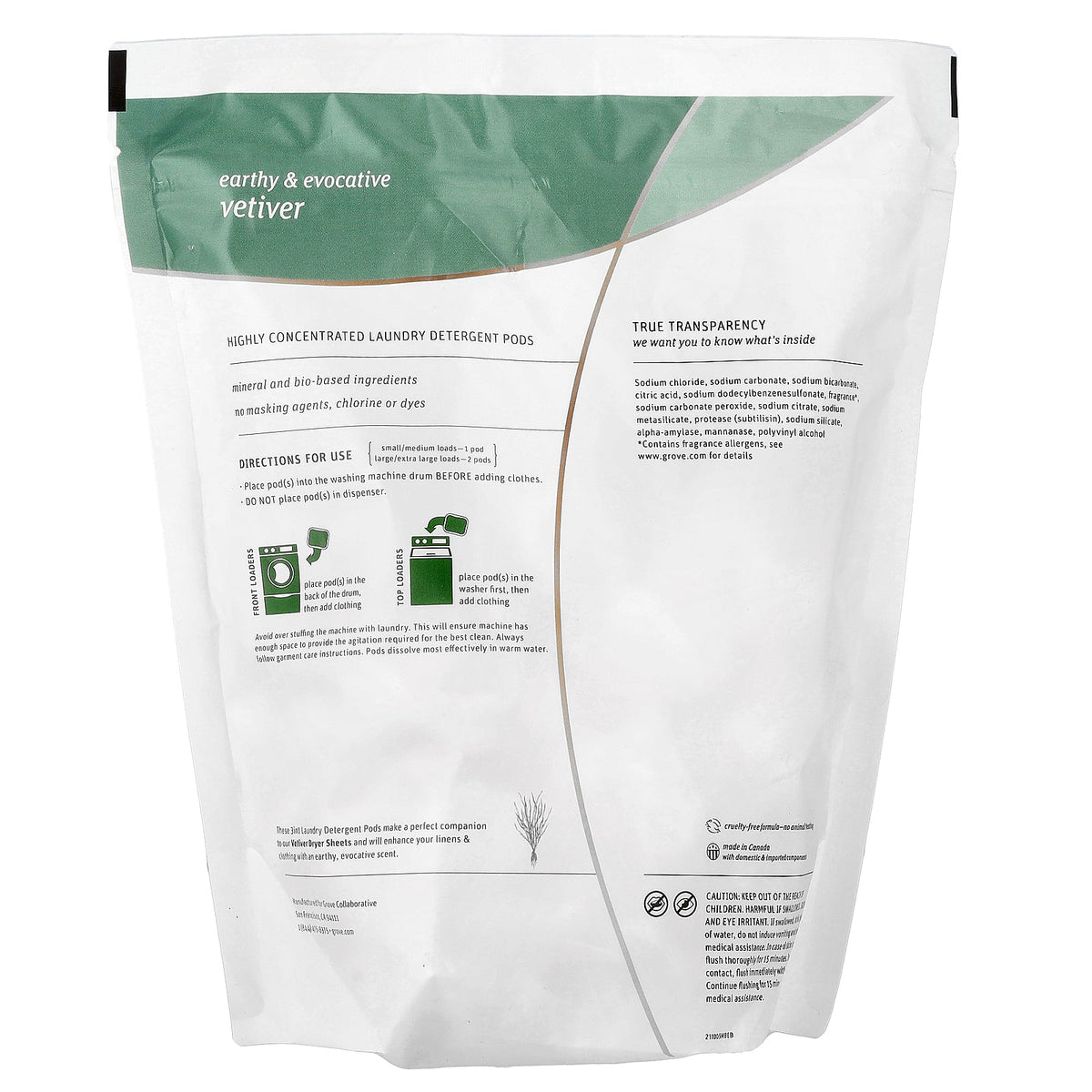 Grab Green, 3-in-1 Laundry Powder Detergent Pods, Vetiver, 60 Pods, 34 oz (960 g)