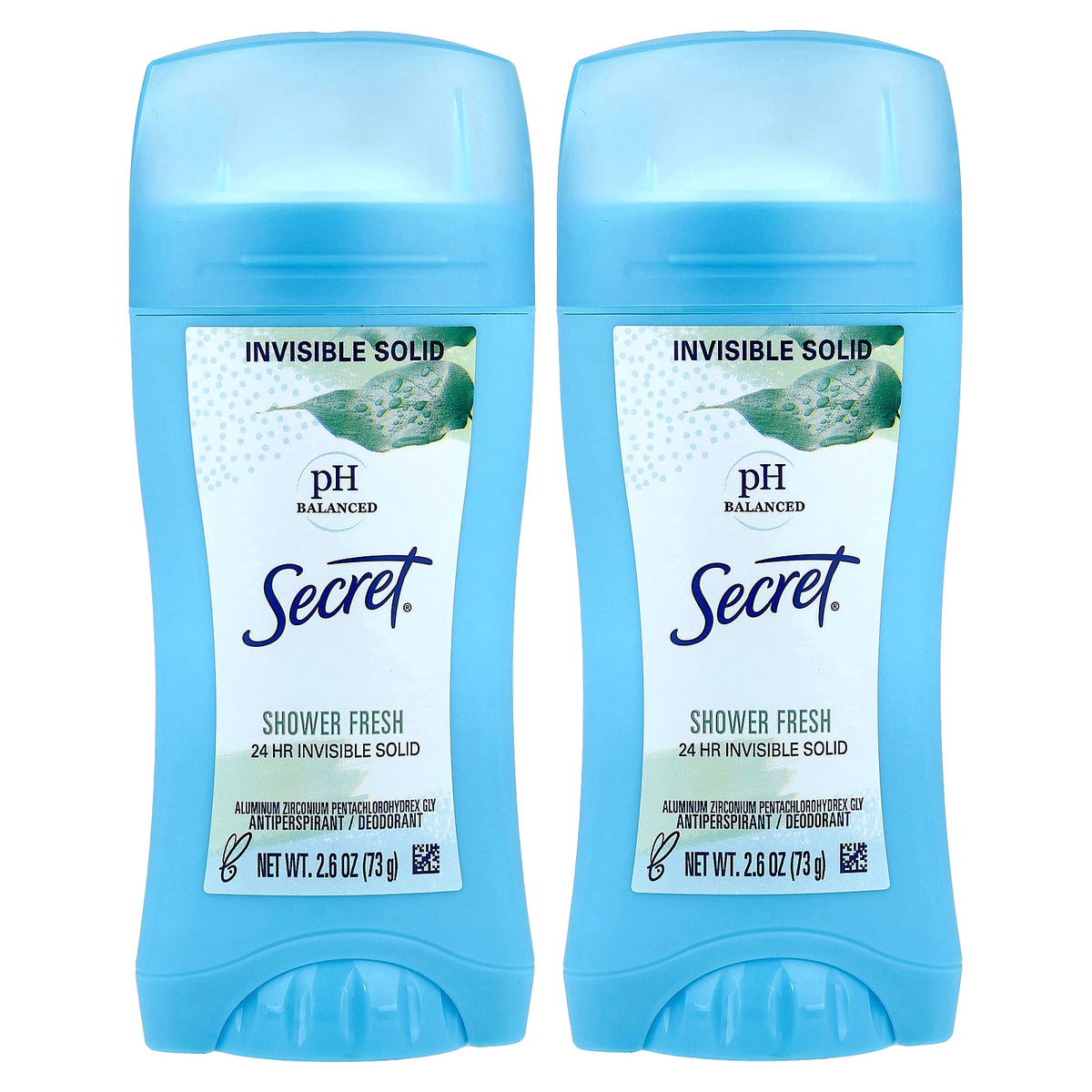 Secret, pH Balanced Invisible Solid, Antiperspirant/Deodorant, Shower Fresh, 2 Pack, 2.6 oz (73 g) Each