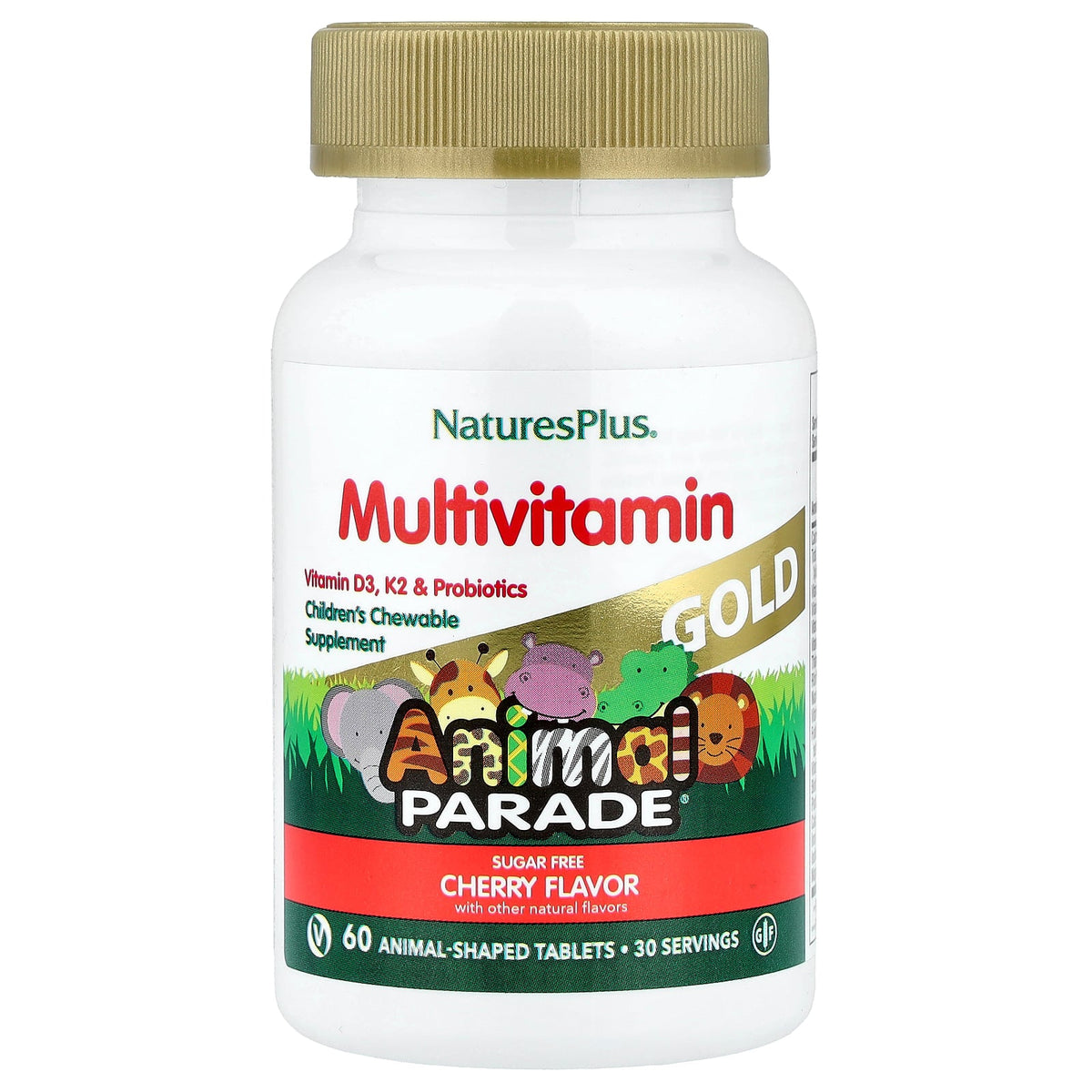 NaturesPlus, Animal Parade® Gold, Children's Chewable Multivitamin, Cherry, 60 Animal-Shaped Tablets
