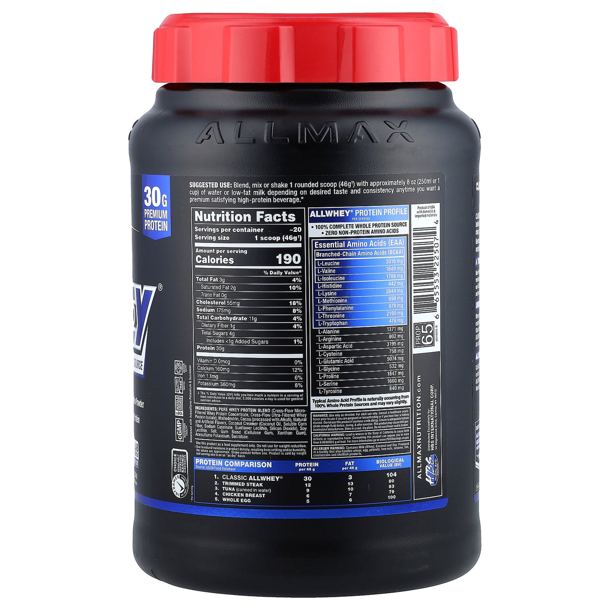 ALLMAX, CLASSIC ALLWHEY®, 100% Whey Protein Source, Chocolate, 2 lbs (907 g)