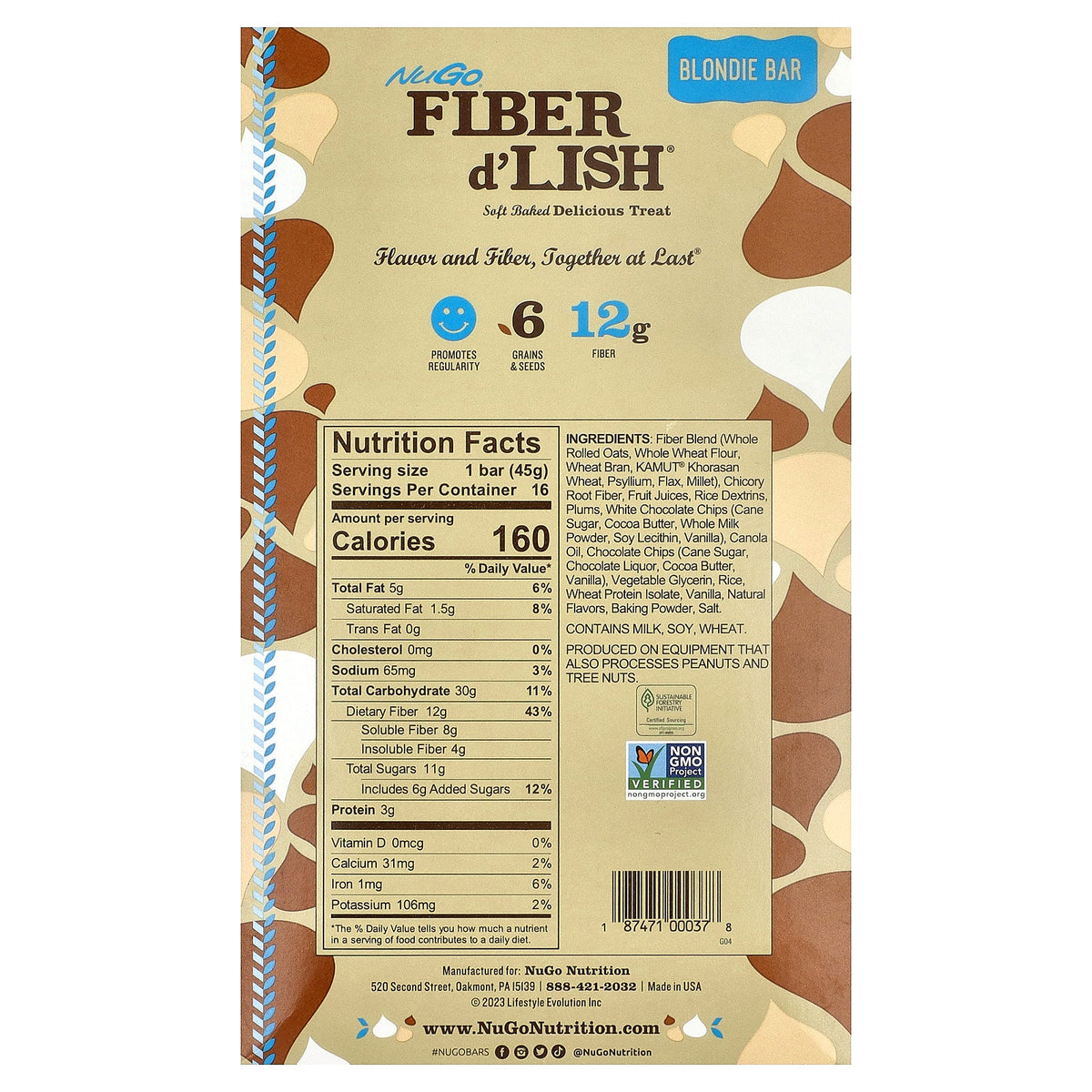 NuGo Nutrition, Fiber d'Lish®, Blondie Bar, 16 Bars, 1.6 oz (45 g) Each