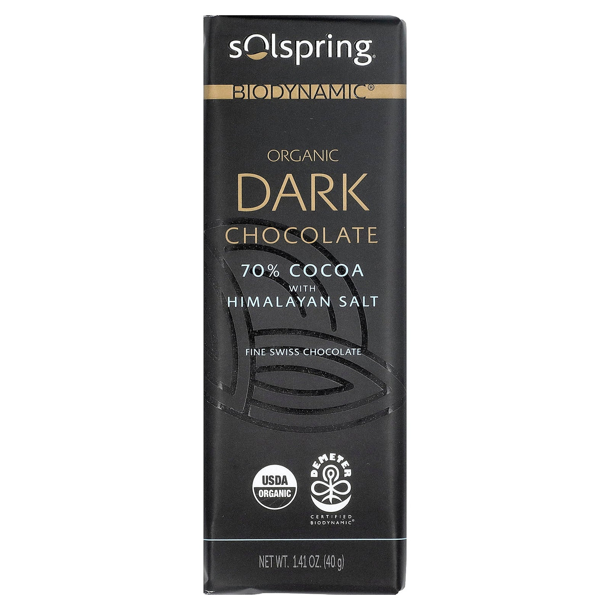 Dr. Mercola, Solspring®, Biodynamic®, Dark Chocolate Bar, 70% Cocoa with Himalayan Salt, 12 Bars, 1.41 oz (40 g) Each