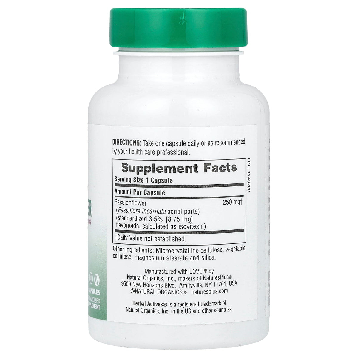 NaturesPlus, Herbal Actives, Passion Flower, 250 mg, 60 Capsules