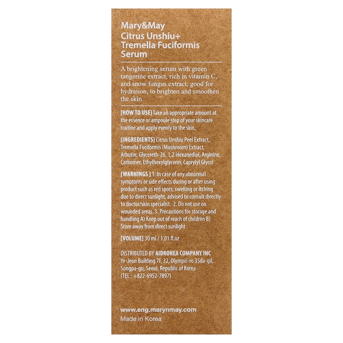 Mary & May, Citrus Unshiu + Tremella Fuciformis Serum, 1.01 fl oz (30 ml)