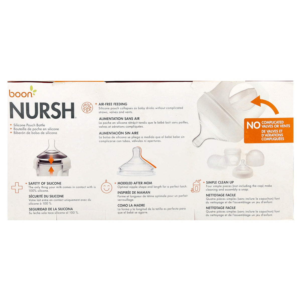 Boon, Nursh®, Silicone Pouch Bottle, 0m+, Slow, 3 Bottles, 4 oz (118 ml) Each