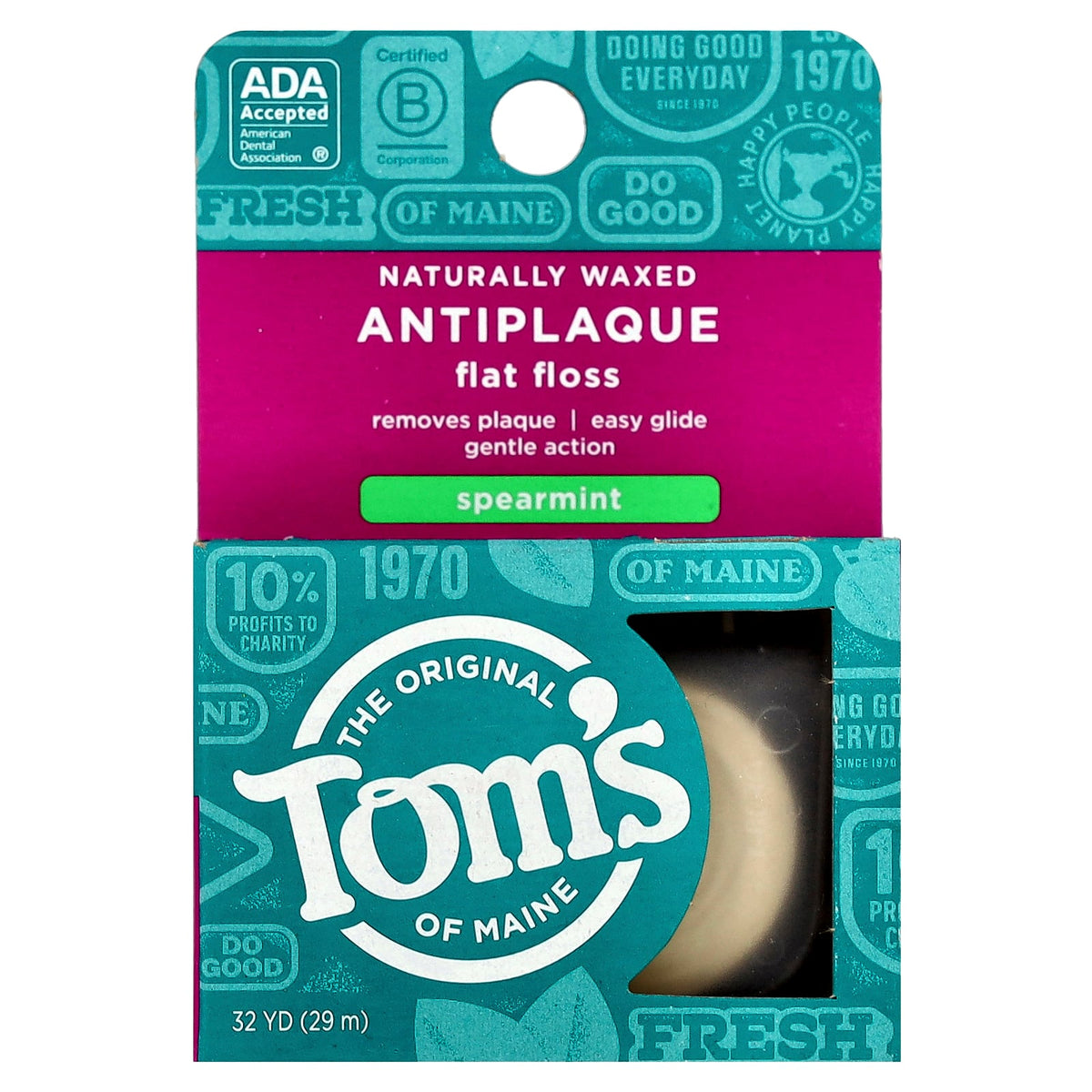 Tom's of Maine, Naturally Waxed Antiplaque Flat Floss, Spearmint, 32 yd (29 m)