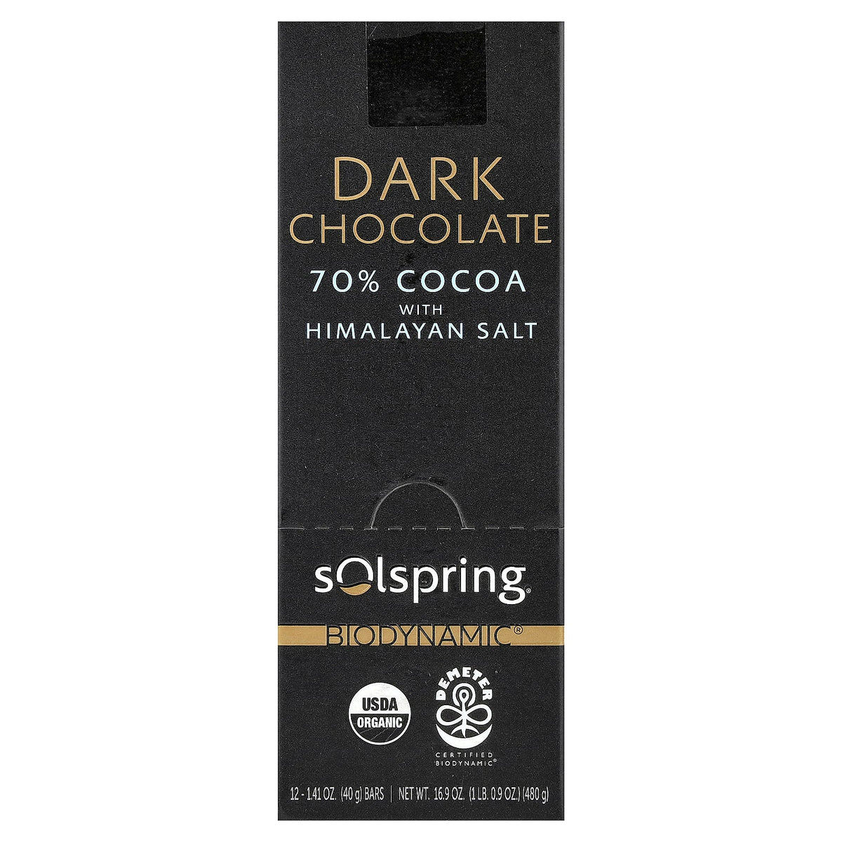 Dr. Mercola, Solspring®, Biodynamic®, Dark Chocolate Bar, 70% Cocoa with Himalayan Salt, 12 Bars, 1.41 oz (40 g) Each