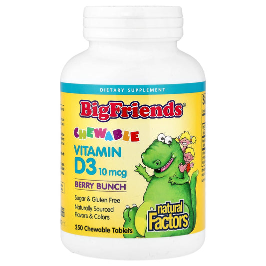 Natural Factors, Big Friends®, Chewable Vitamin D3, Berry Bunch, 10 mcg (400 IU), 250 Chewable Tablets