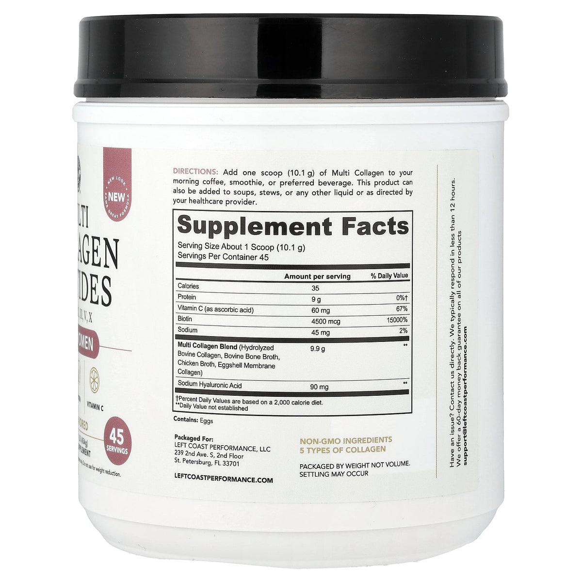 Left Coast Performance, Multi Collagen Peptides For Women, Unflavored, 1 lb (454 g)