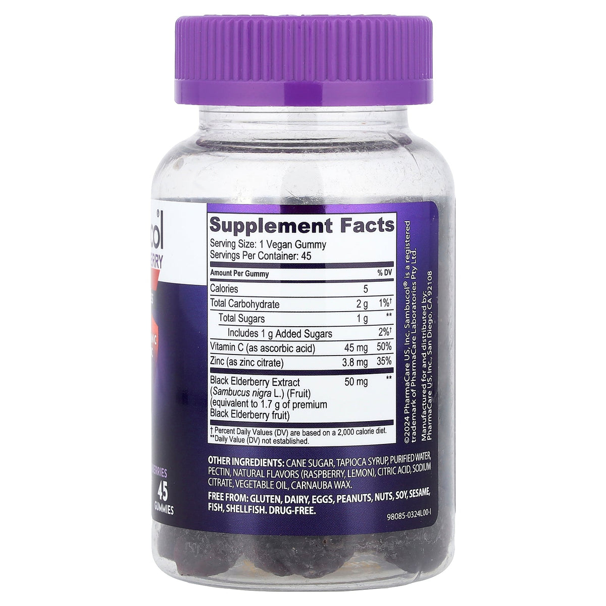 Sambucol, Black Elderberry, Advanced Immune Gummies + Vitamin C + Zinc, 45 Gummies