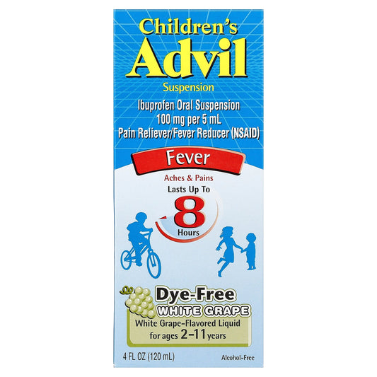 Advil, Children's, Ibuprofen Oral Suspension, Fever, For Ages 2-11 Years, White Grape, 4 fl oz (120 ml)
