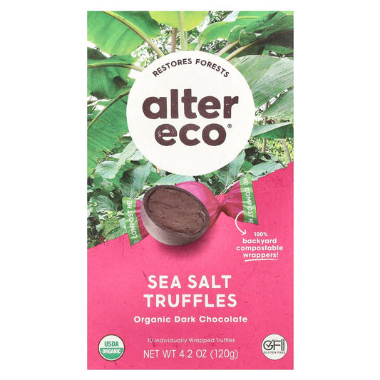 Alter Eco, Organic Dark Chocolate Truffles, Sea Salt, 10 Individually Wrapped Truffles, 4.2 oz (120 g)