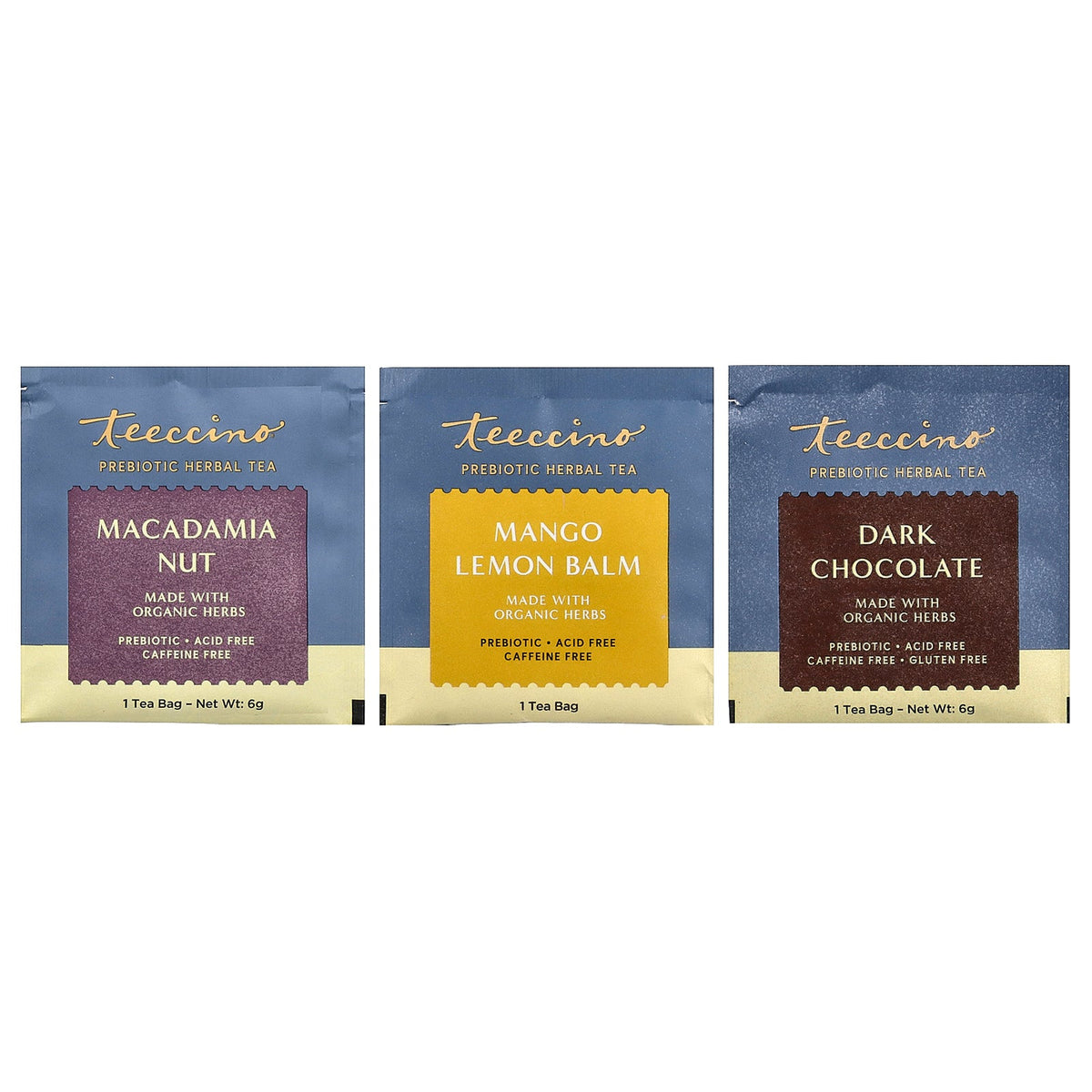 Teeccino, Prebiotic Herbal Tea Sampler, 3 Flavors, Caffeine Free, 12 Tea Bags, 2.54 oz (72 g)