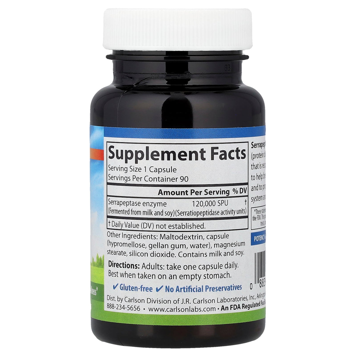 Carlson, Serrapeptase, Delayed Release, 120,000 SPUs, 90 Vegetarian Capsules