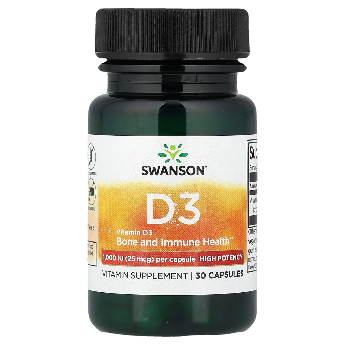 Swanson Vitamins, Vitamin D3, 25 mcg (1,000 IU), 30 Capsules