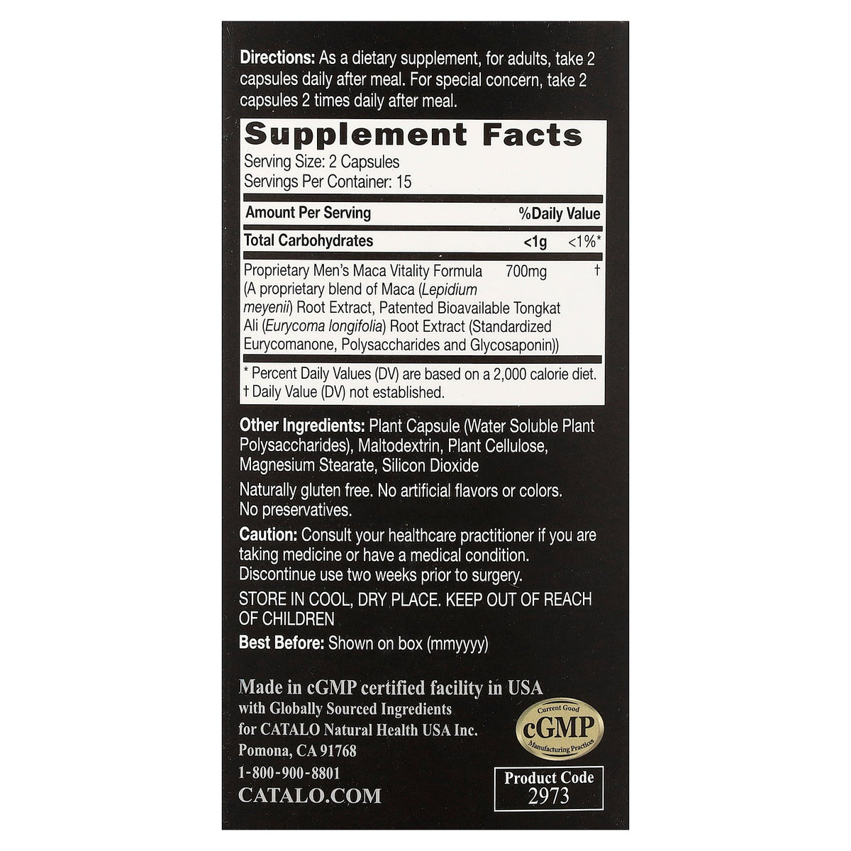 CATALO, Men's Extra Maca Vitality Formula, 30 Vegetarian Capsules