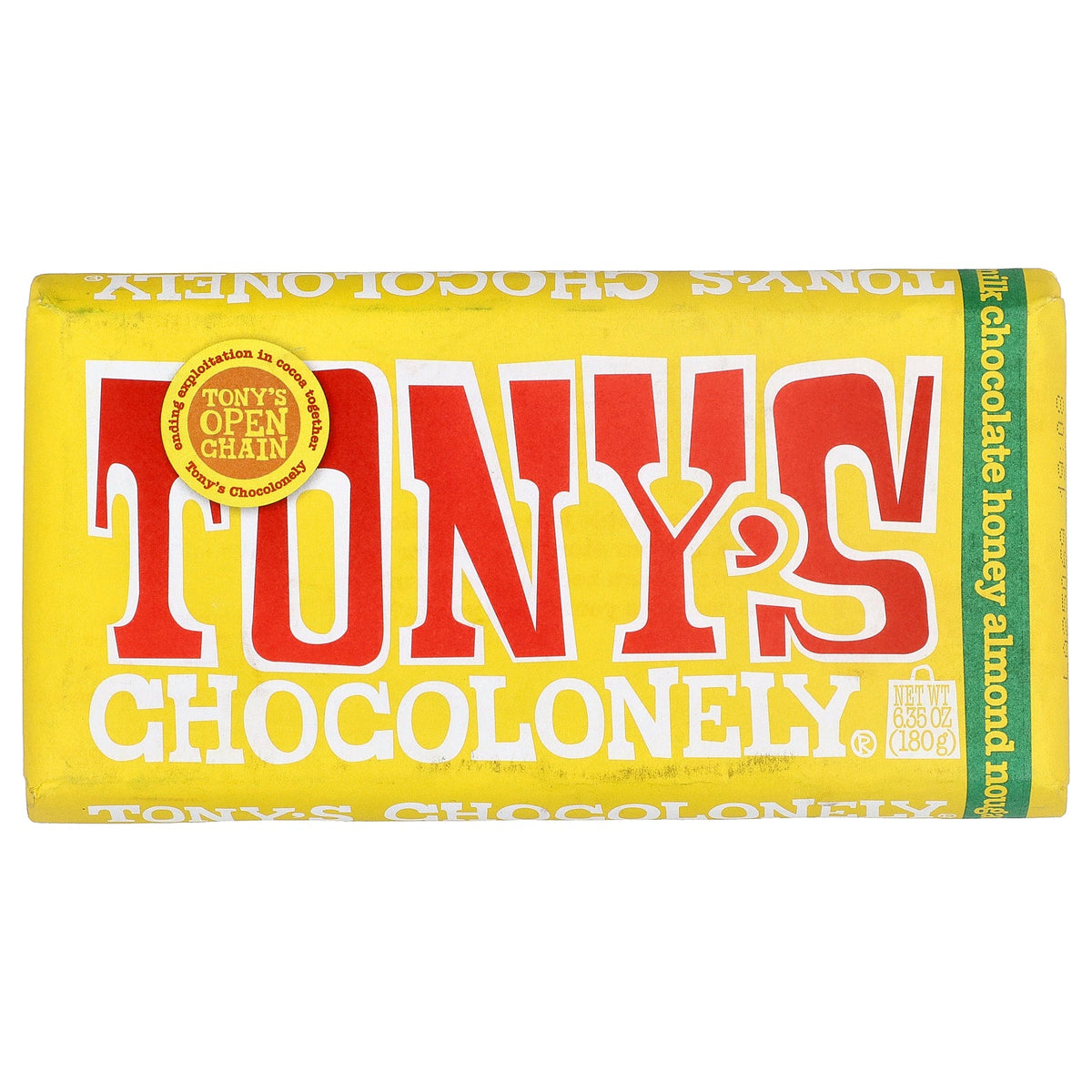 Tony's Chocolonely, Milk Chocolate Bar, Honey Almond Nougat, 6.35 oz (180 g)