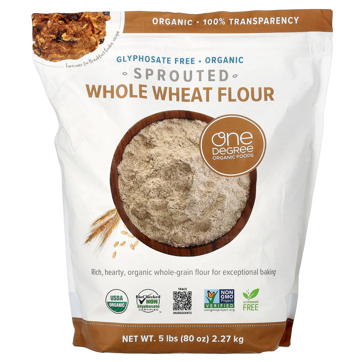 One Degree Organic Foods, Sprouted Whole Wheat Flour, 5 lbs (2.27 kg)
