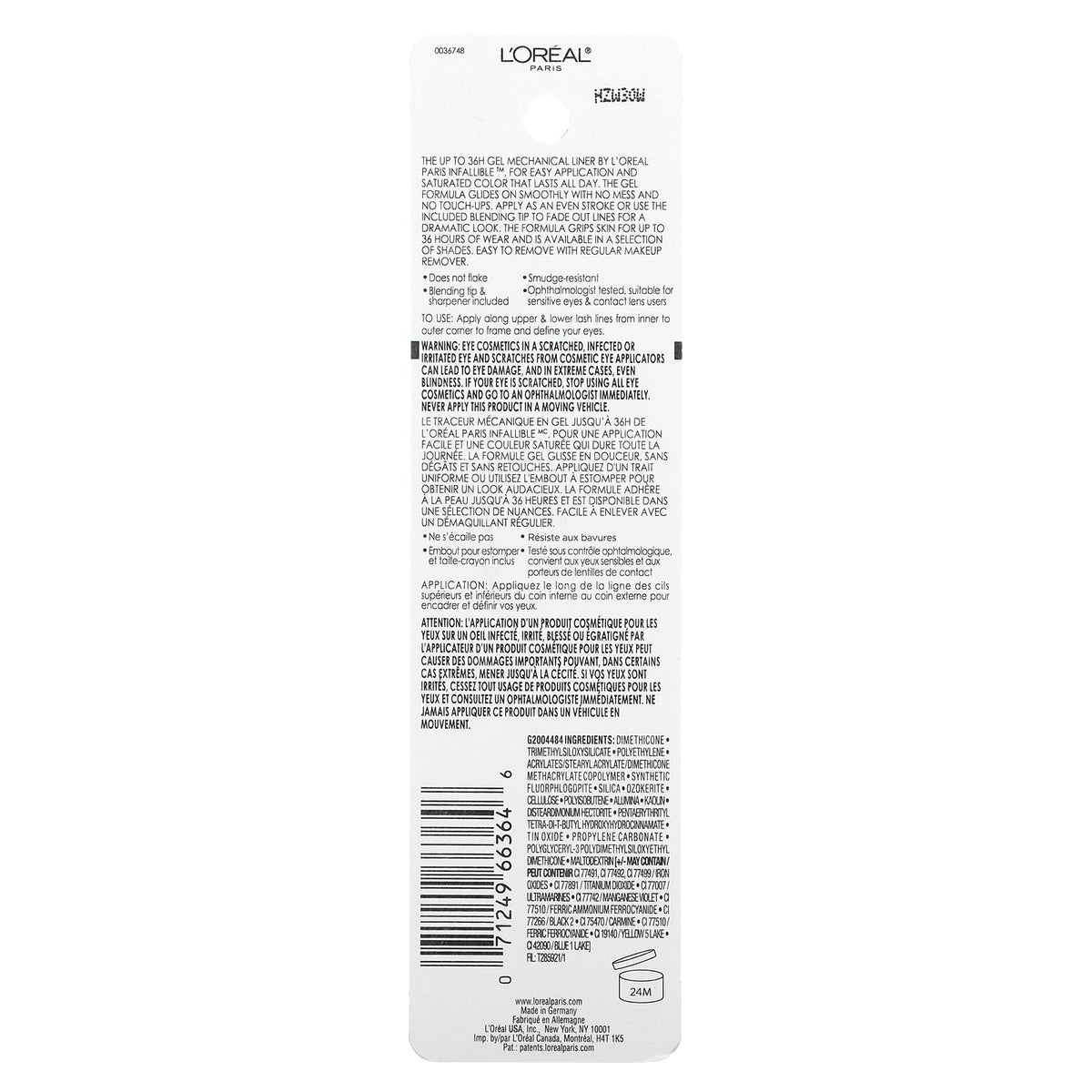 L'Oréal, Infallible Grip, 36 HR Gel Mechanical Liner, 200 Intense Black, 0.011 oz (0.324 g)