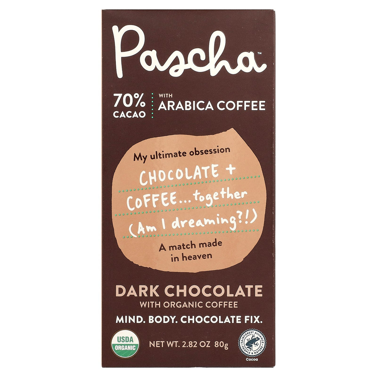 Pascha, Organic Dark Chocolate Bar, Arabica Coffee, 70% Cacao, 2.82 oz (80 g)