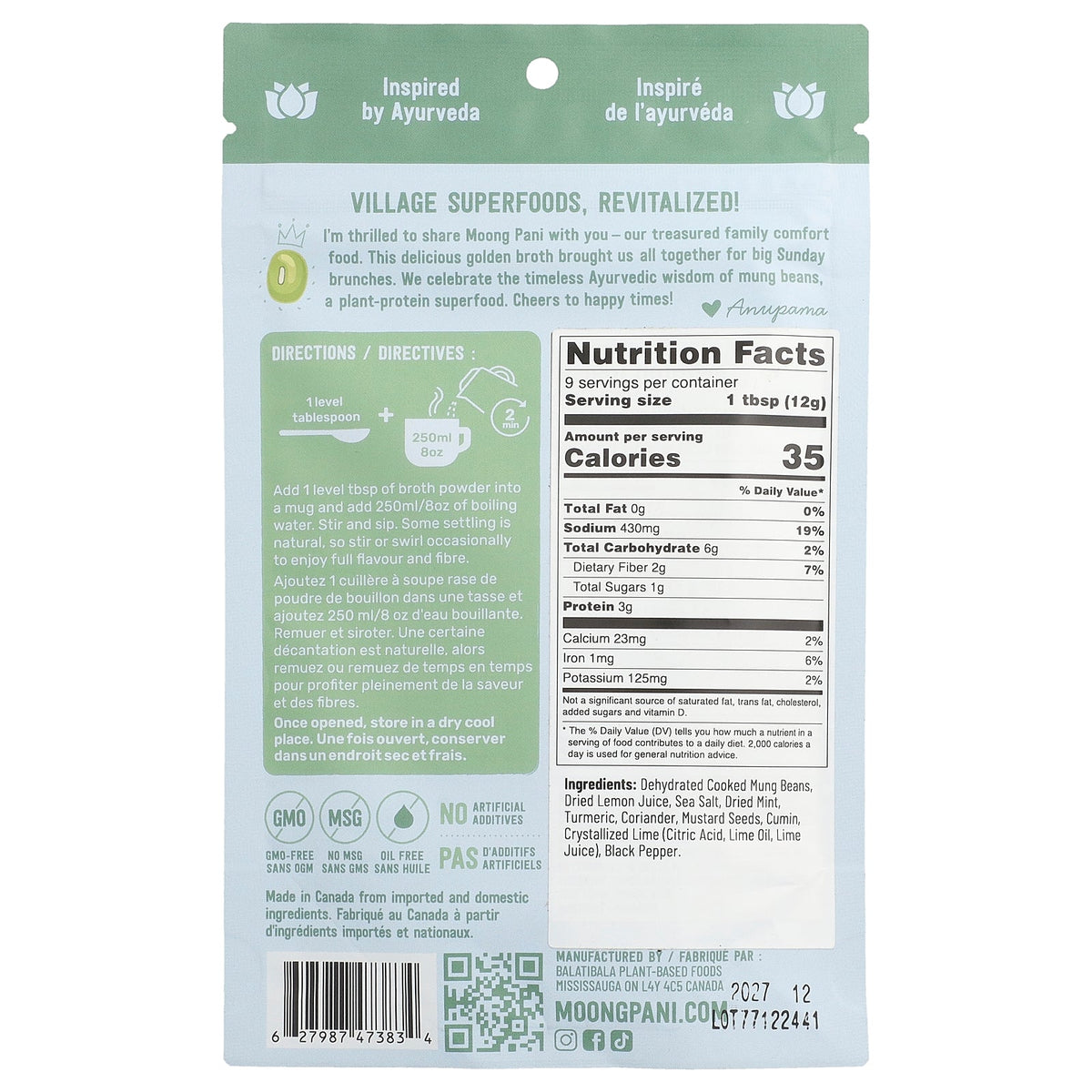 Moong Pani, Golden Mung Sipping Broth, Mint, Lime & Turmeric, 3.8 oz (108 g)