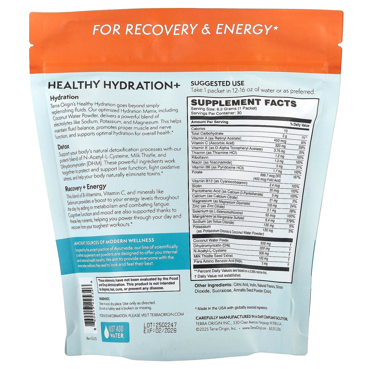 Terra Origin, Healthy Hydration+, Tropical Splash, 30 On-The-Go Packets, 0.22 oz (6.2 g) Each