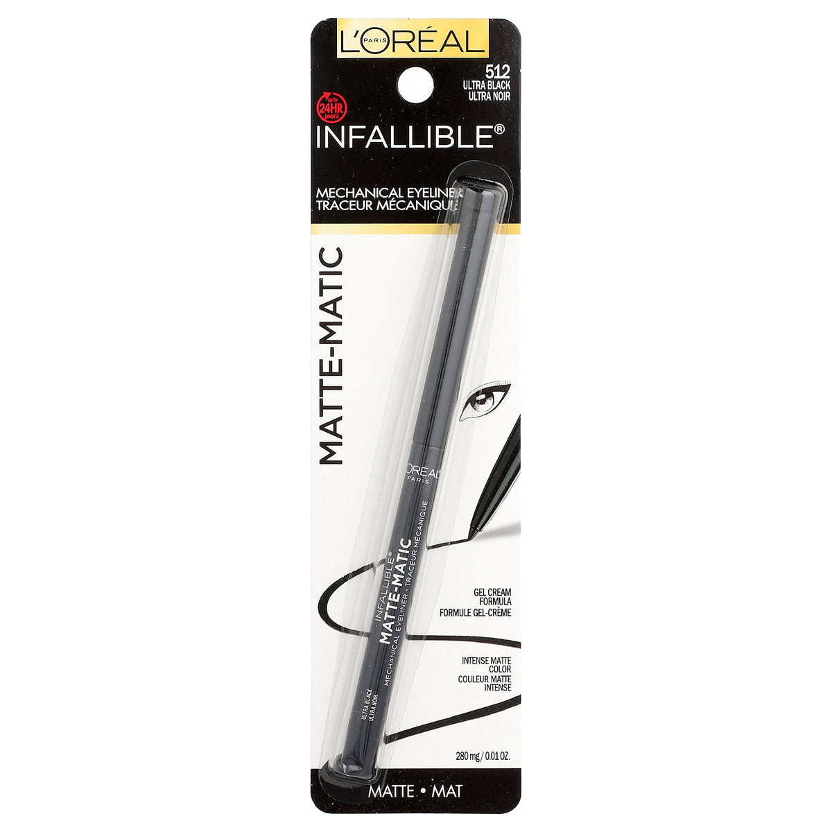 L'Oréal, Infallible®, Matte-Matic Mechanical Eyeliner, 512 Ultra Black, 0.01 oz (280 mg)