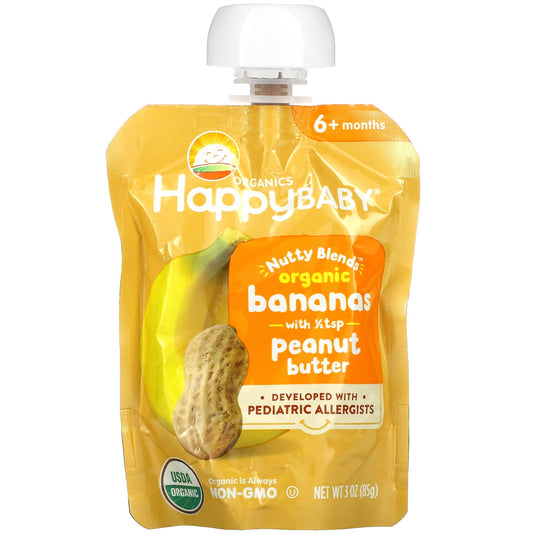 Happy Family Organics, Happy Baby®, Nutty Blends™, 6+ Months, Organic Bananas with 1/2 tsp Peanut Butter, 3 oz (85 g)
