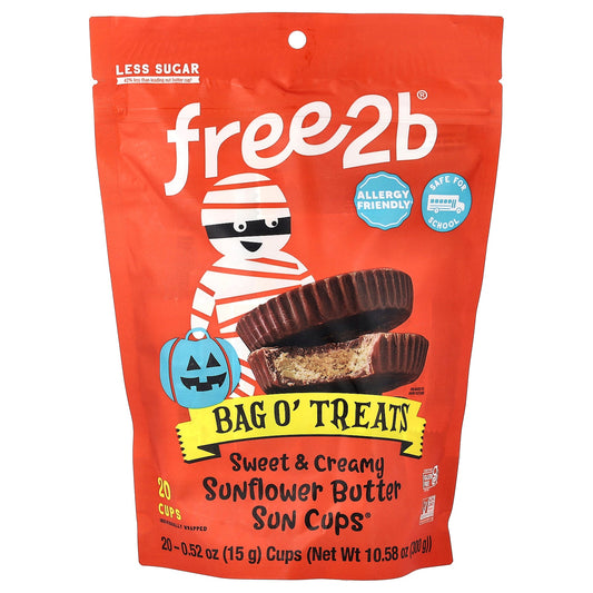 Free2B, Bag O' Treats, Sweet & Creamy Sunflower Butter Sun Cups®, 20 Cups, 0.52 oz (15 g) Each