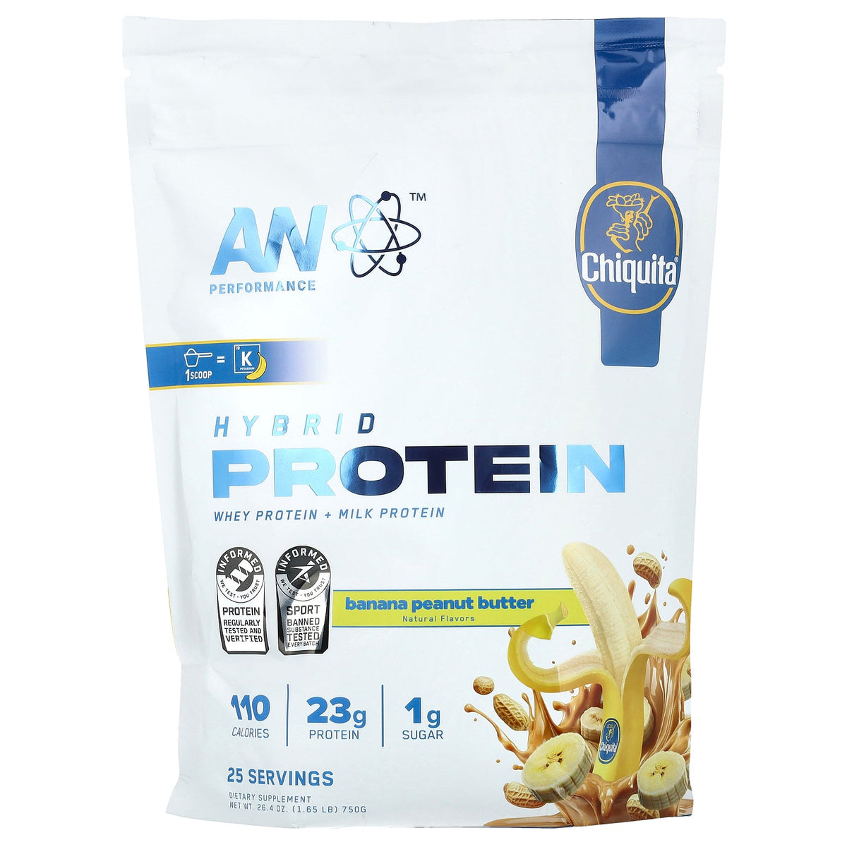 AN Supps, Performance, Hybrid Protein, Chiquita®, Banana Peanut Butter, 1.65 lb (750 g)