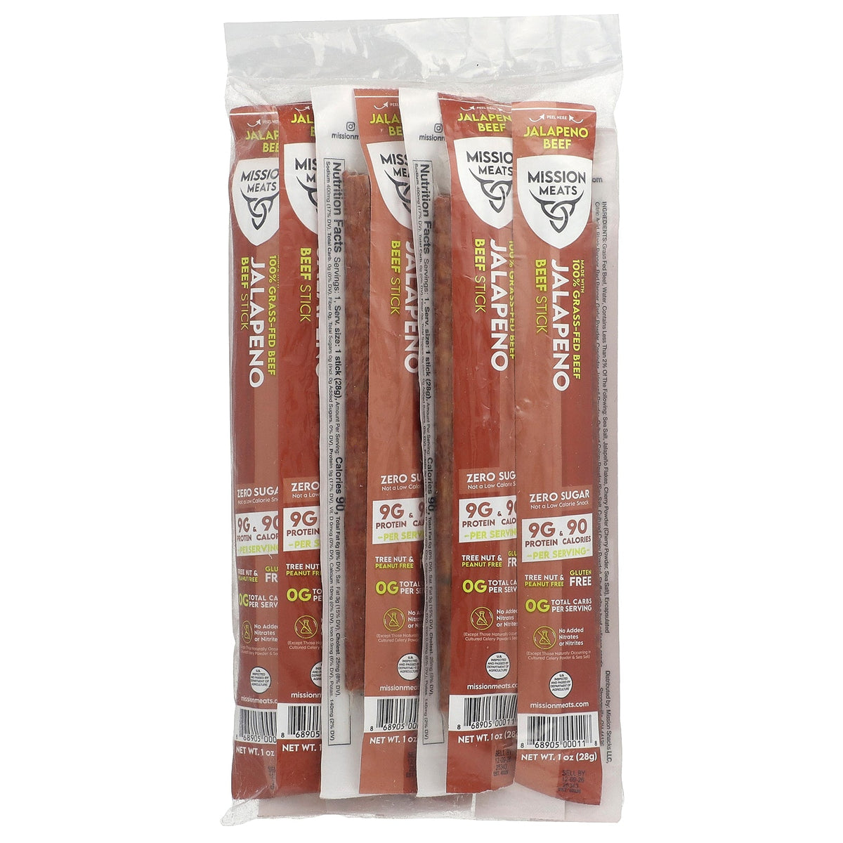 Mission Meats, Jalapeno Beef Stick, 12 Sticks, 1 oz (28 g) Each