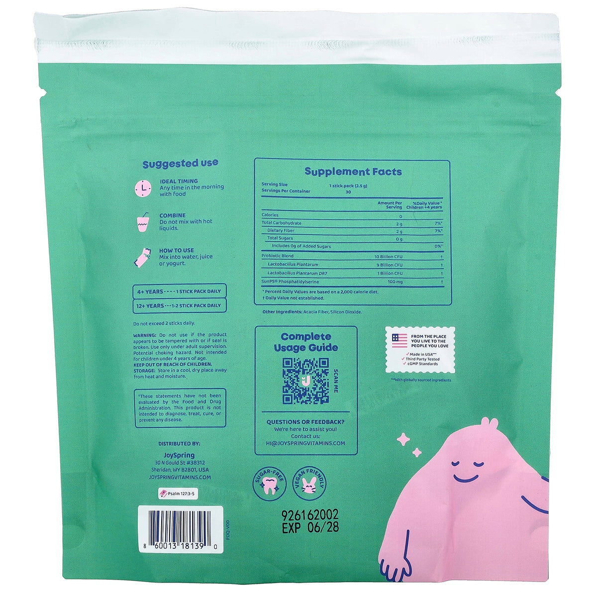 JoySpring, Brainy Belly, Unflavored, 30 Stick Packs (2.5 g Each)