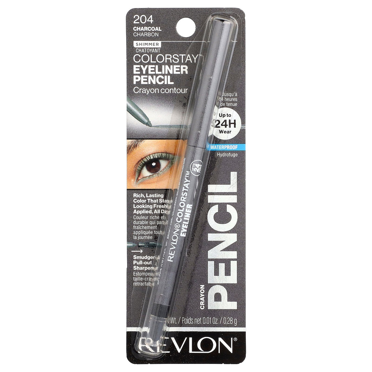 Revlon, Colorstay™, Eyeliner Pencil, Shimmer, 204 Charcoal, 0.01 oz (0.28 g)
