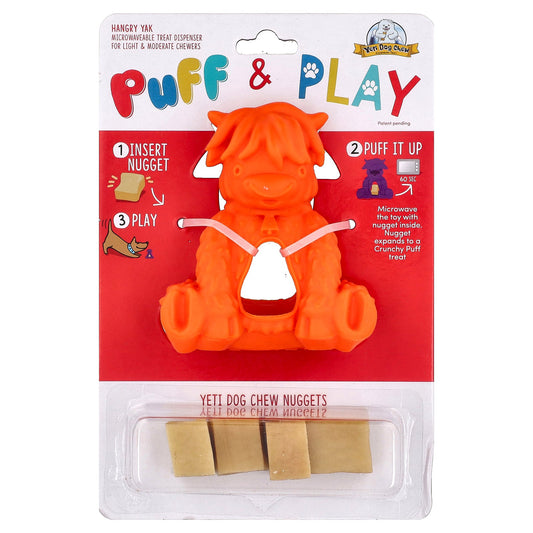 Puff & Play, Treat Dispenser, Yeti Dog Chew Nuggets, Orange, 4 Nuggets, 1 Dispenser
