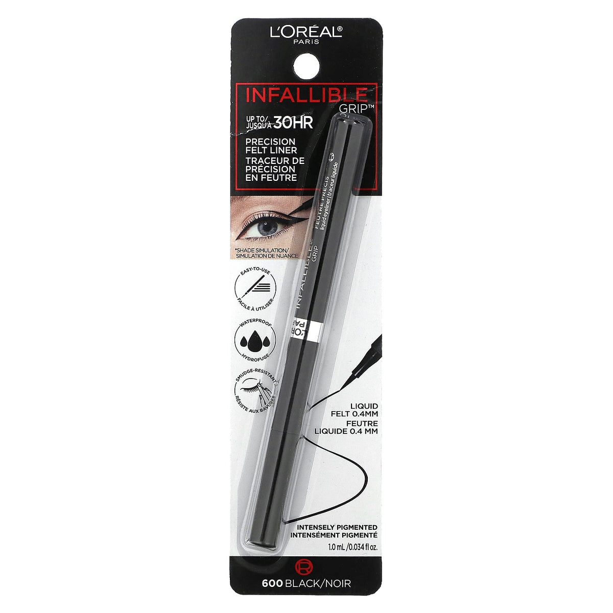 L'Oréal, Infallible Grip, Precision Felt Eyeliner, 600 Black, 0.034 fl oz (1 ml)