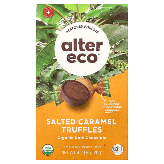 Alter Eco, Organic Salted Caramel Truffles, Dark Chocolate, 10 Individually Wrapped Truffles