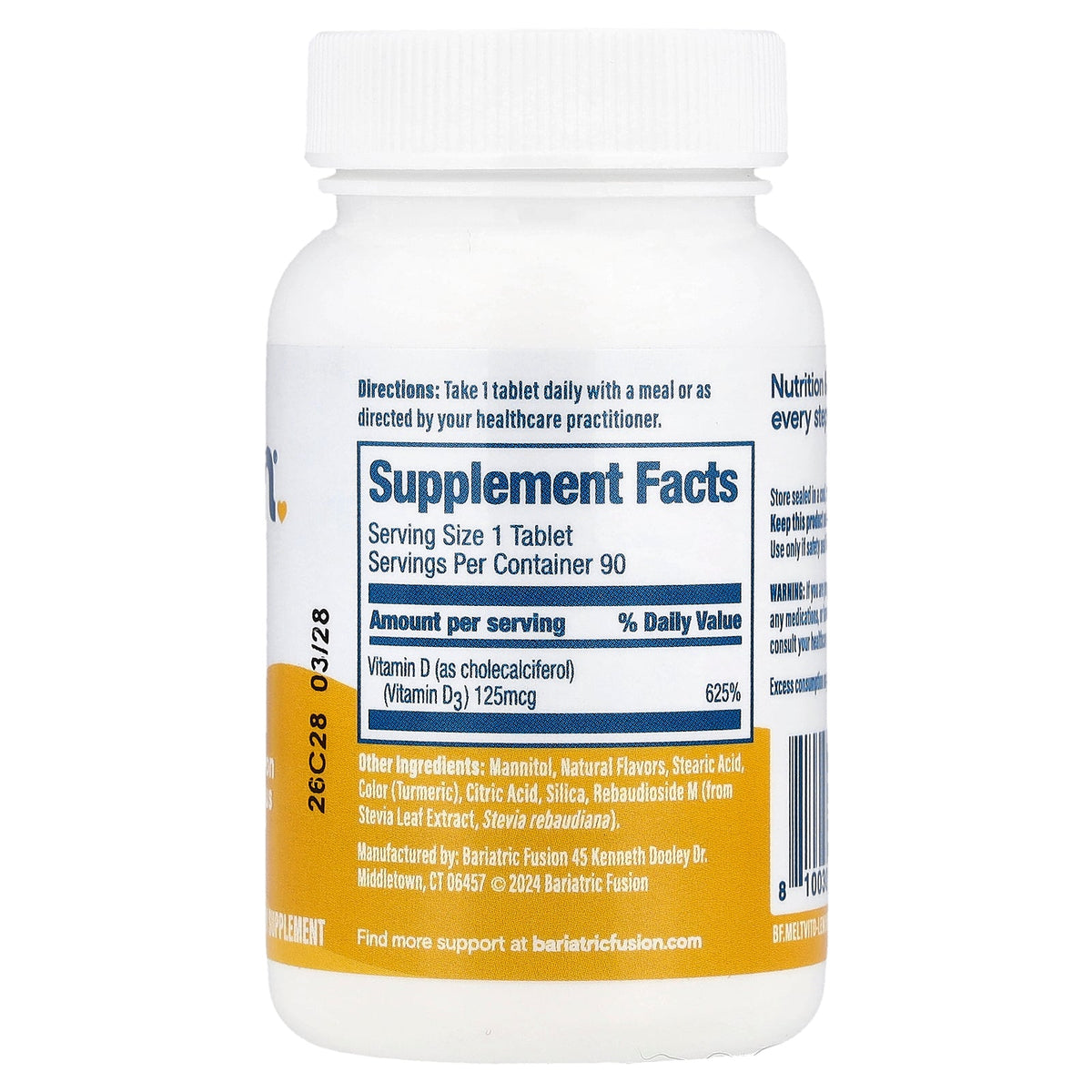 Bariatric Fusion, Vitamin D Quick Melt, Lemon Citrus, 90 Tablets (125 mcg per Tablet)