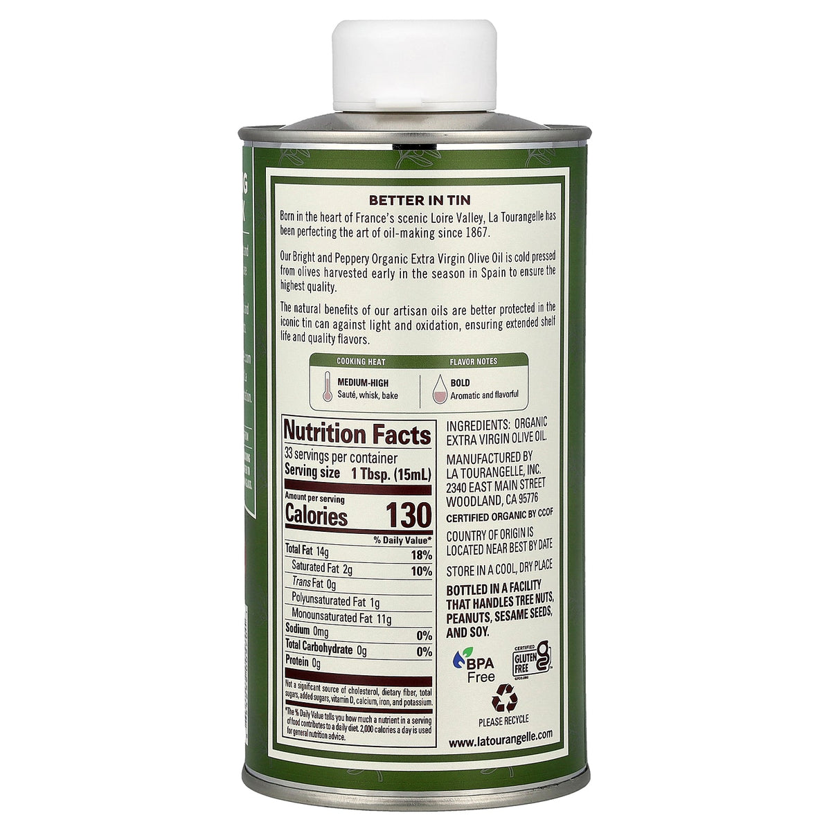 La Tourangelle, Organic Extra Virgin Olive Oil, Bright & Peppery, 16.9 fl oz (500 ml)