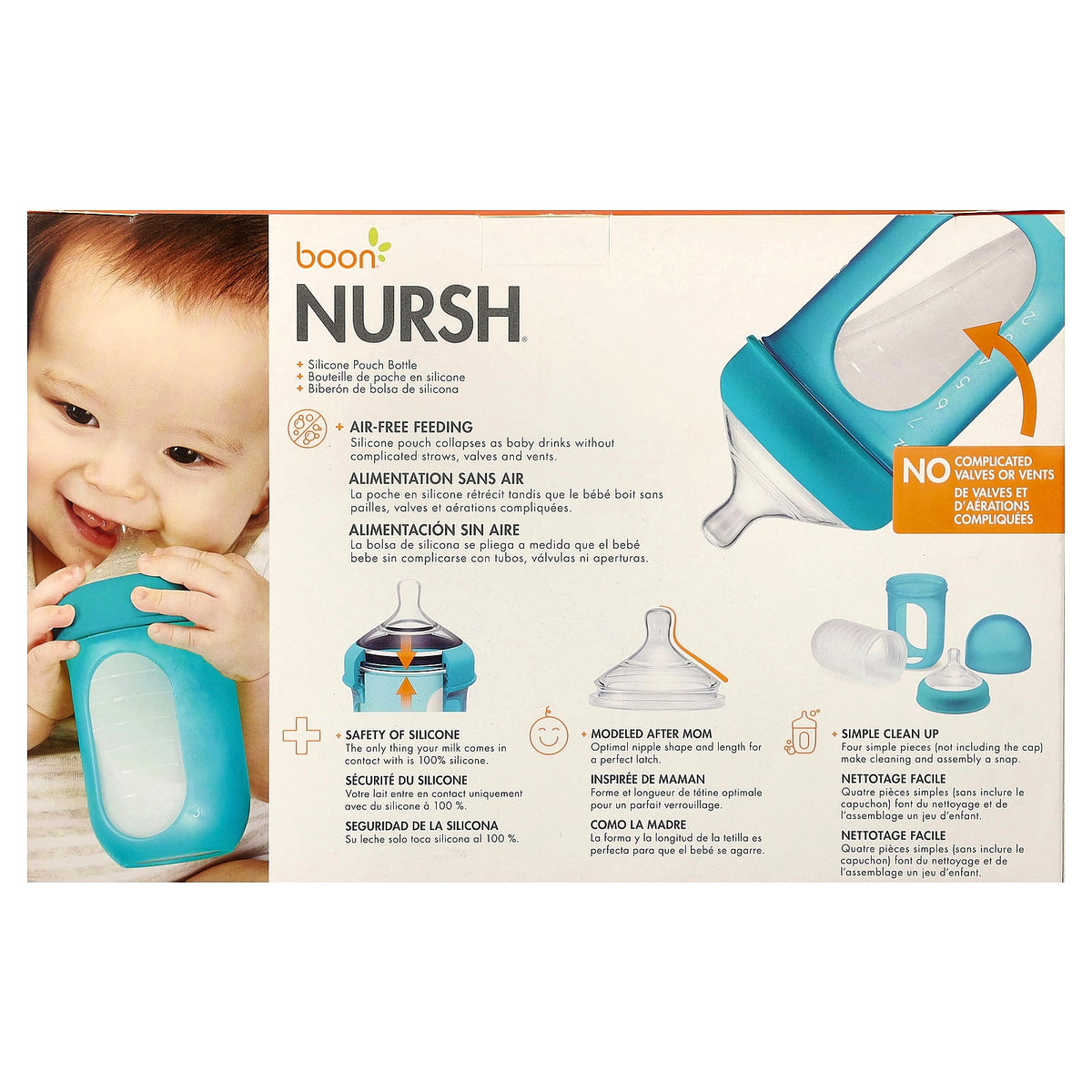Boon, Nursh®, Silicone Pouch Bottle, 3m+, Medium, 3 Bottles, 8 oz (236 ml) Each