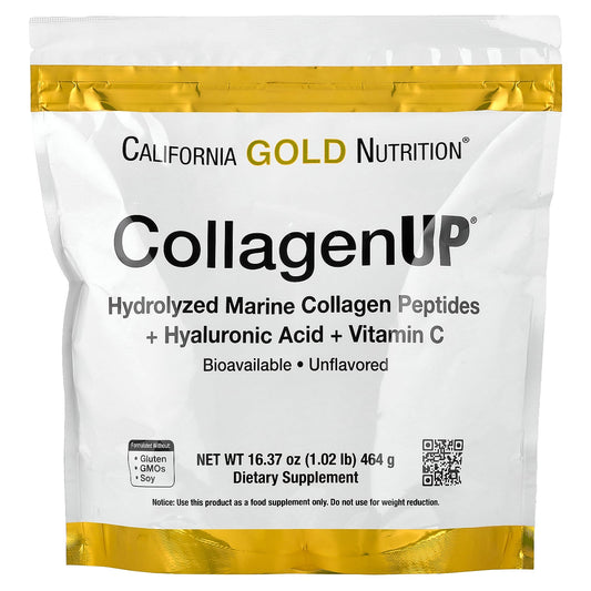 California Gold Nutrition, CollagenUP®, Hydrolyzed Marine Collagen Peptides with Hyaluronic Acid, Unflavored, 1.02 lb (464 g)